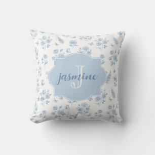 Cojín Decorativo Patrón de toile francés con monograma y nombre en
