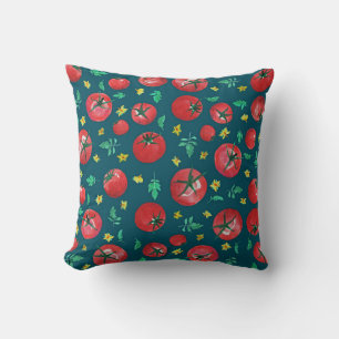 Cojín Decorativo Patrón de tomates rojos acuarela sobre verde