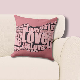 Cojín Decorativo Patrón de tonos rosados de la tipografía del amor
