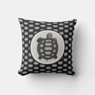Cojín Decorativo Patrón de Tortuga y Caparazón en Gris Plateado y N