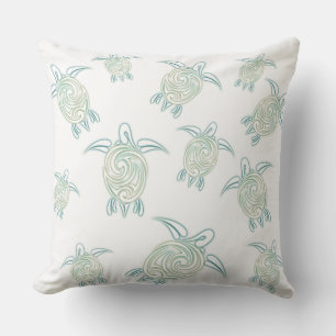 Cojín Decorativo Patrón de tortugas marinas blanco verde costero ma
