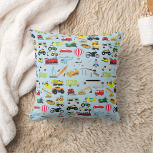 Cojín Decorativo Patrón de transporte y vehículos infantiles colori