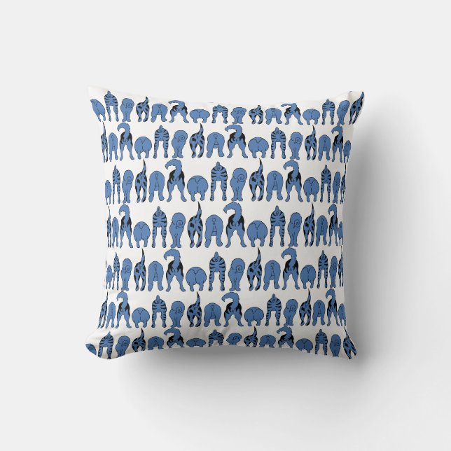 Cojín Decorativo Patrón de Traseros de Perro Azul (Anverso)