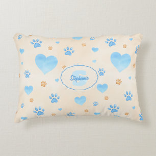 Cojín Decorativo Patrón de trazos y corazones azules de color de ag