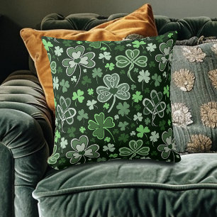 Cojín Decorativo Patrón de Trébol Celta Corazones Irlandeses Verdes