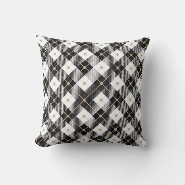 Cojín Decorativo Patrón de trenzado blanco y negro (Anverso)