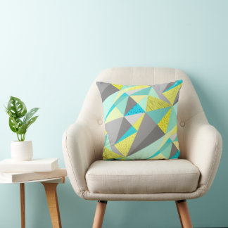 Cojín Decorativo Patrón de triángulo del resumen gris amarillo Aqua