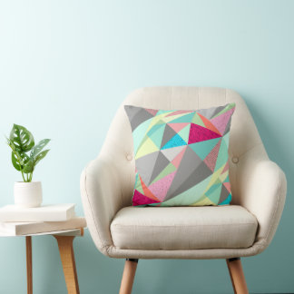Cojín Decorativo Patrón de triángulo del resumen gris amarillo de A