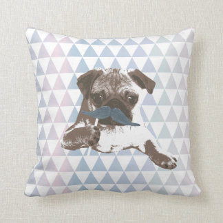 Cojín Decorativo Patrón de triángulo moderno bigote azul Pug