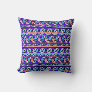 Cojín Decorativo Patrón de triángulo rosa de Boho Purple Blue Aqua