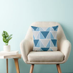 Cojín Decorativo Patrón de triángulos geométricos gris azul