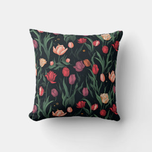 COJÍN DECORATIVO PATRÓN DE TULIP ROSA ELEGANTE