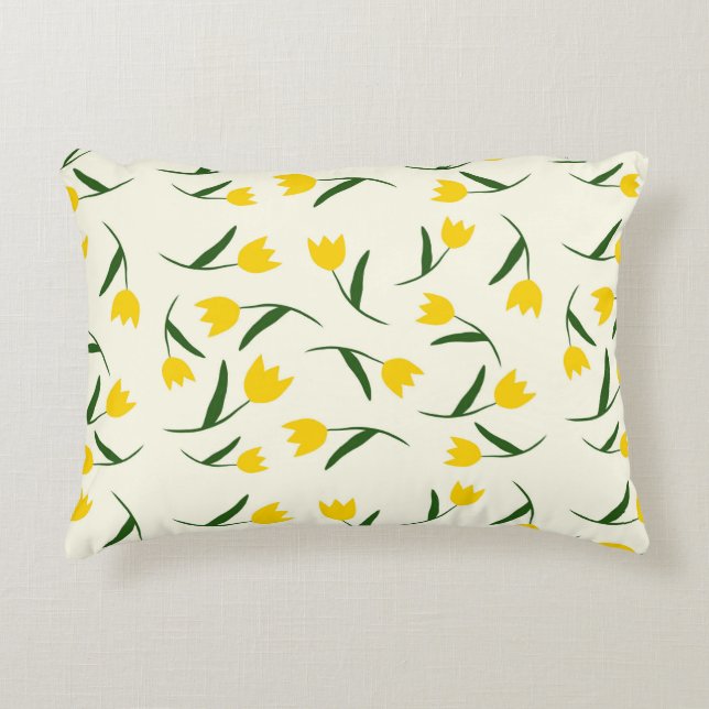 Cojín Decorativo Patrón de Tulipán Amarillo  (Anverso)