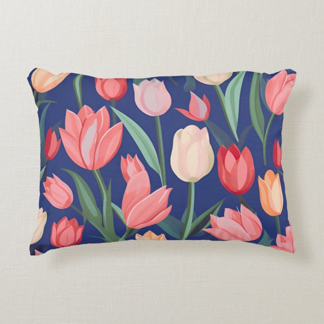 Cojín Decorativo Patrón de tulipanes. (Anverso)