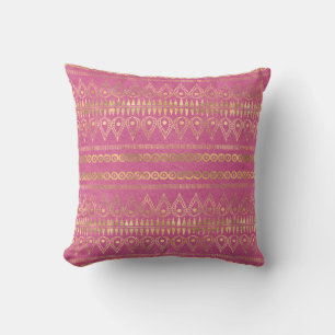 Cojín Decorativo Patrón de unicornio bohemio dorado y rosa