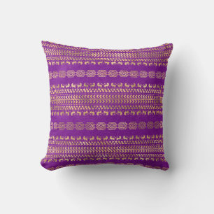 Cojín Decorativo Patrón de Unicornio Bohemio Púrpura y Dorado