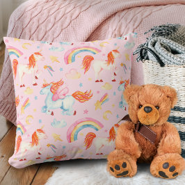 Cojín Decorativo Patrón de unicornio rosado de niñas con nombre