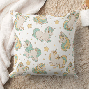 Cojín Decorativo Patrón de Unicornios y Estrellas Celestiales