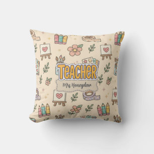 Cojín Decorativo Patrón de útiles escolares para maestros de pastel