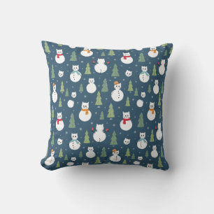 Cojín Decorativo Patrón de vacaciones de los gatos de nieve