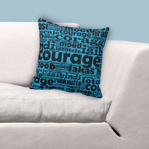 Cojín Decorativo Patrón de valor azul y negro tipo multilingüe