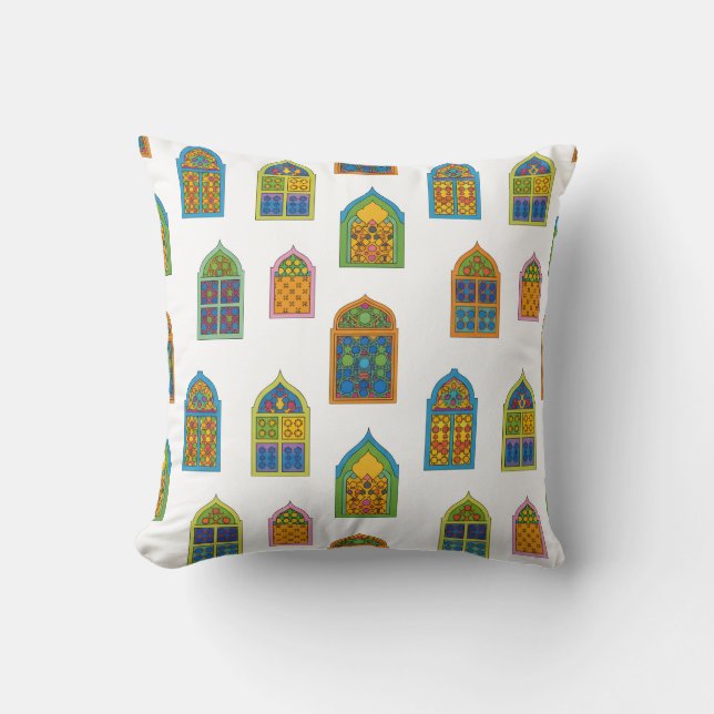 Cojín Decorativo Patrón de ventanas de vidrio templado árabe (Anverso)