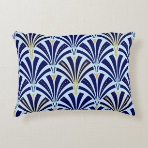 Cojín Decorativo Patrón de ventilador Art Deco - azul cobalto y azu