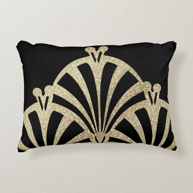 Cojín Decorativo Patrón de ventilador Art Deco bronce negro elegant (Anverso)