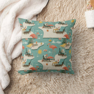 Cojín Decorativo Patrón de verano junto a la piscina de flamencos r