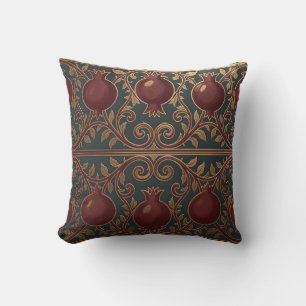 Cojín Decorativo Patrón de Vid de Granada Verde Oscuro Dorado Ornat