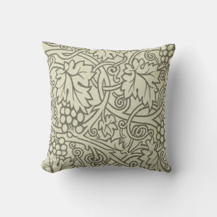 Cojín Decorativo Patrón de vid de uva gris verde de William Morris