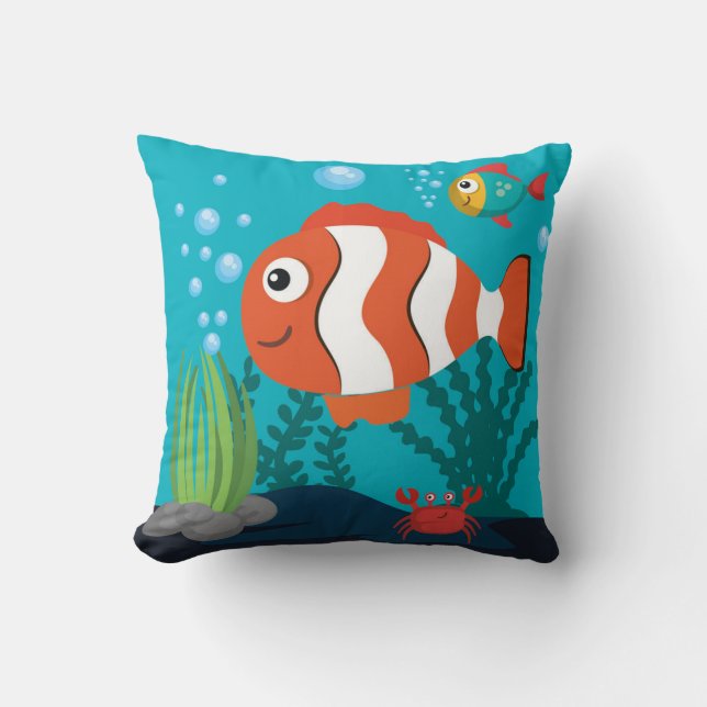 Cojín Decorativo Patrón de vida marina con algas marinas de cangrej (Anverso)