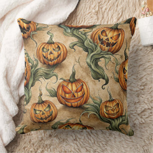 Cojín Decorativo Patrón de Vino de Halloween de época Jack-O-Lanter