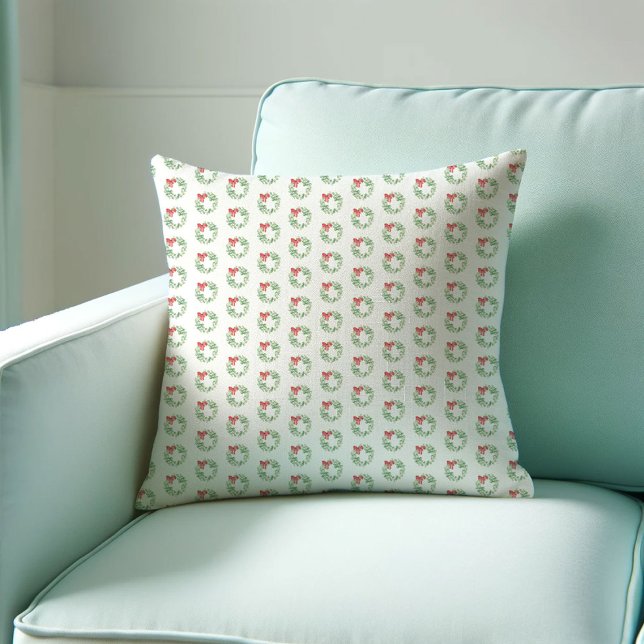 Cojín Decorativo Patrón de Wreath (Christmas throw pillow watercolor red and green wreath patter by Victoria Grigaliunas VG Invites)