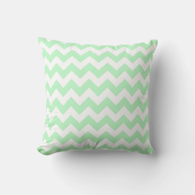 Cojín Decorativo Patrón de zig-zag de Chevron blanco menta (Anverso)