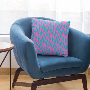 Cojín Decorativo Patrón de zig-zag rosa y turquesa