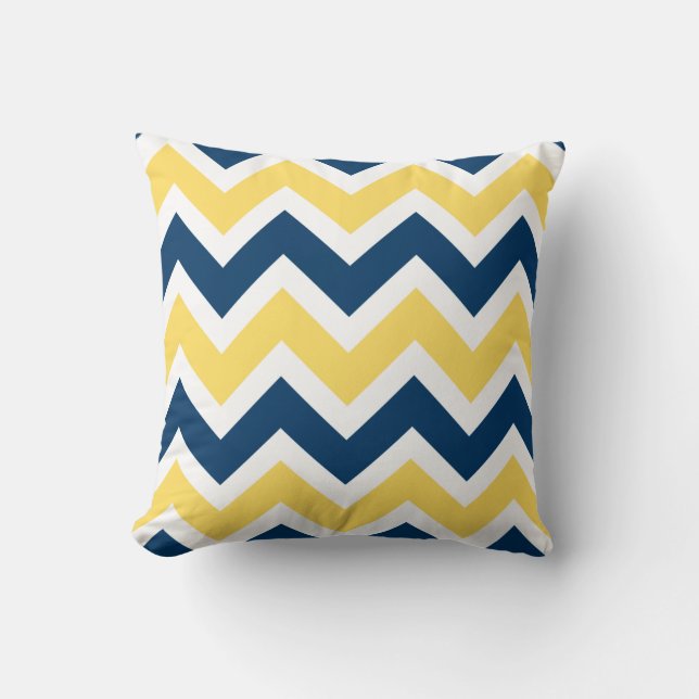 Cojín Decorativo Patrón de zigzag Chevron azul y amarillo de la mar (Anverso)