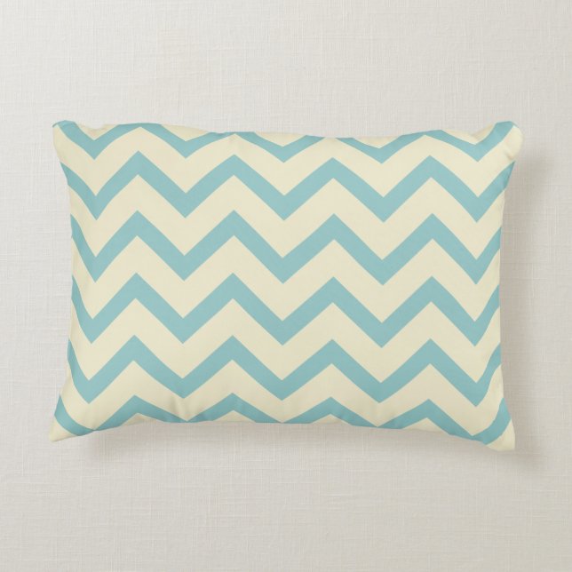 Cojín Decorativo Patrón de zigzag Chevron Verde azulado Cream & Pas (Reverso)
