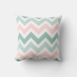 Cojín Decorativo Patrón de zigzag de chevron rosado de Rubor verde 