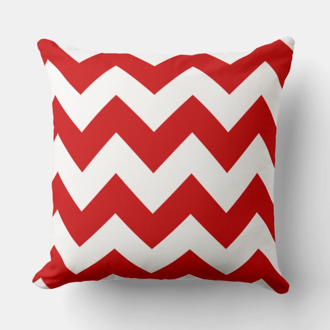 Cojín Decorativo Patrón de zigzag en chevron rojo y blanco (Anverso)