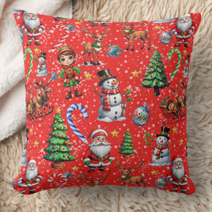 Cojín Decorativo Patrón decorativo de Navidad con fondo rojo