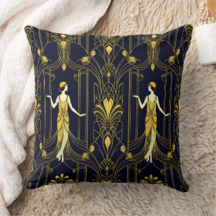 Cojín Decorativo Patrón decorativo dorado y negro de Gabsy
