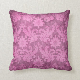 Cojín Decorativo Patrón decorativo floral de Damasco morado rosa
