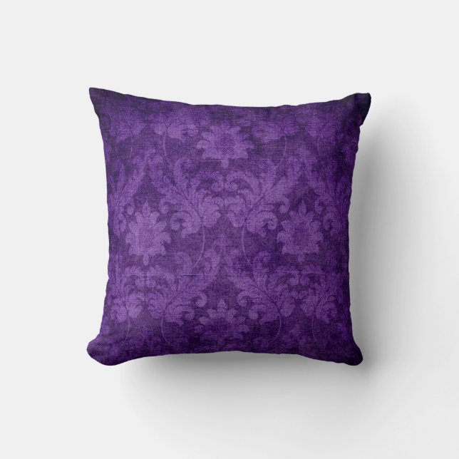 Cojín Decorativo Patrón decorativo floral oscuro morado Damasco (Anverso)
