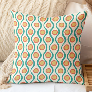 Cojín Decorativo Patrón decorativo retro azul turquesa naranja amar
