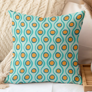 Cojín Decorativo Patrón decorativo retro naranja azul aguamarina