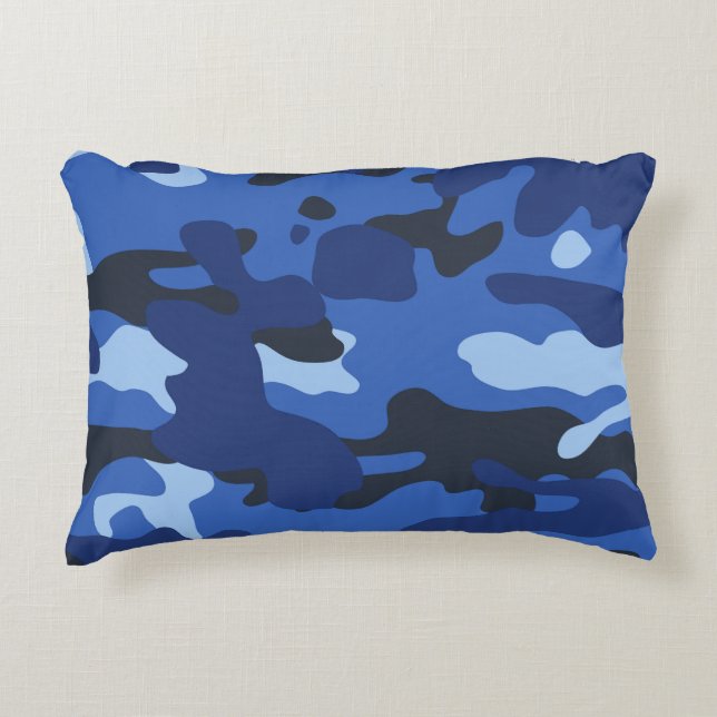 Cojín Decorativo Patrón del Ejército Camuflaje Azul Camo (Anverso)