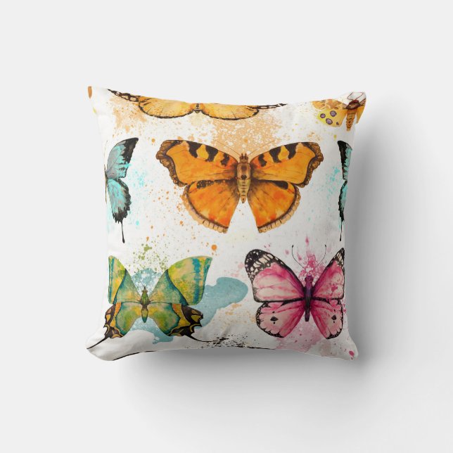 Cojín Decorativo Patrón delgado sin foco de mariposa acuarela (Anverso)