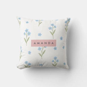 Cojín Decorativo Patrón Delicado de Flor Azul Azul Personalizado
