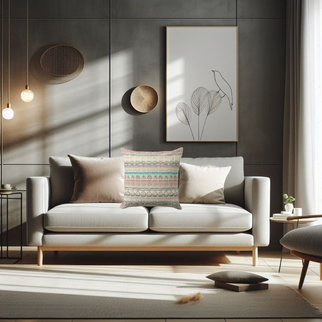 Cojín Decorativo Patrón divertido boho (Vibrant fun boho throw pillow.)